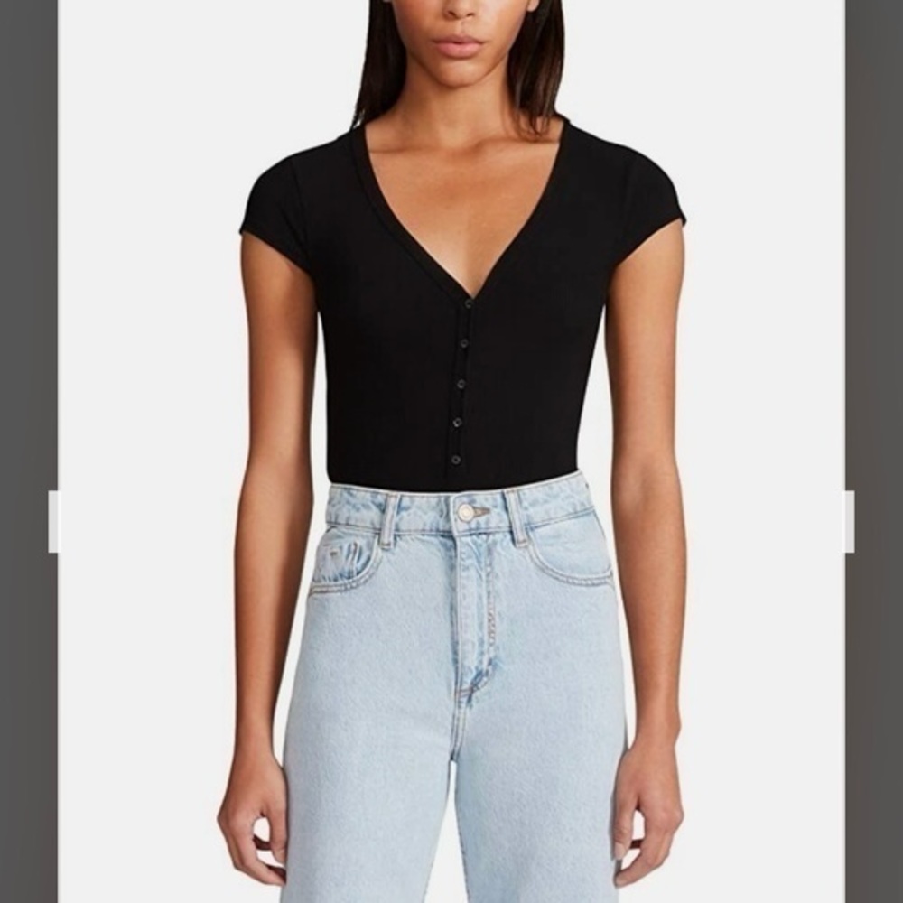 Bb Dakota by Steve Madden Sleek It to Me Henley Bodysuit in Black Size L